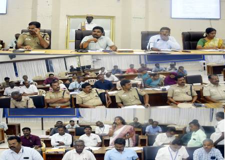 விருதுநகர் மாவட்ட ஆட்சியர் அலுவலக கூட்டரங்கில், சட்டம் ஒழுங்கு, சாலை பாதுகாப்பு, போதைபொருள் ஒழிப்பு மற்றும் நீர்நிலைகள் புறம்போக்கு ஆக்கிரமிப்பு அகற்றுவது தொடர்பான ஆய்வு கூட்டம்