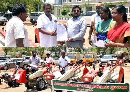 வேளாண்மைப் பொறியியல் துறையின் மூலம் ரூ.52 இலட்சம் மானியத்தில் விவசாய இயந்திரங்களை விவசாயிகளுக்கு மாவட்ட ஆட்சித்தலைவர் அவர்கள் வழங்கினார்.