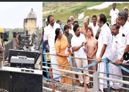 சிவகாசி ஆணைக்குட்டம் அணையில் ரூ.28.20 கோடி மதிப்பில் புனரமைப்பு பணிகள் நடைபெற்று வருவதை மாண்புமிகு நிதி,சுற்றுச்சூழல் மற்றும் காலநிலை   மாற்றத்துறை அமைச்சர் திரு.தங்கம் தென்னரசு அவர்கள் பார்வையிட்டு ஆய்வு செய்தார்.