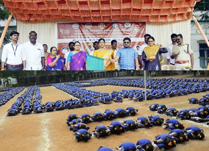 குழந்தைகள் பாதுகாப்பு உதவி எண்ணான 1098 வடிவில் 1098 பெண் குழந்தைகள் நின்று சாதனை புரியும் நிகழ்ச்சியினை மாவட்ட ஆட்சித்தலைவர்  அவர்கள் கொடியசைத்து துவக்கி வைத்தார்