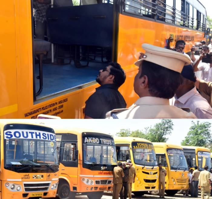 பள்ளிக்கல்வி நிறுவன வாகனங்களைமாவட்ட ஆட்சித்தலைவர்அவர்கள் ஆய்வு செய்தார்.