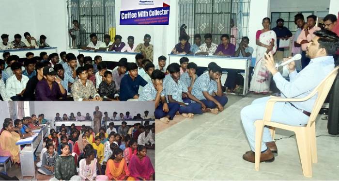 “காபி வித் கலெக்டர்” கலந்துரையாடல் நிகழ்ச்சி மூலம் நடந்து முடிந்த பன்னிரெண்டாம் வகுப்பு பொதுத்தேர்வில் தோல்வி அடைந்த 175  மாணவர்களுடன், மாவட்ட ஆட்சித்தலைவர் அவர்கள் கலந்துரையாடினார்.