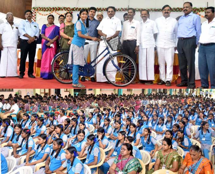 அருப்புக்கோட்டையில் அரசு மற்றும் அரசு உதவி பெறும் பள்ளி மாணவ ,மாணவியர்களுக்கு விலையில்லா மிதிவண்டிகள் வழங்கும் நிகழ்ச்சியினைத், தொடங்கி வைத்து அமைச்சர்  அவர்கள்  உரையாற்றினார்.