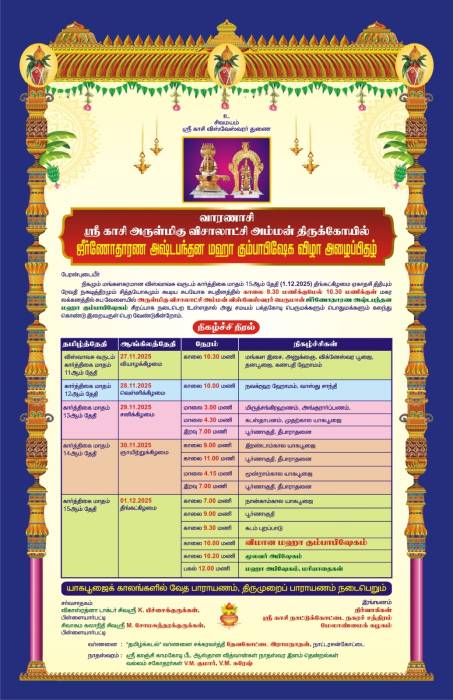 வாரணாசி ஸ்ரீ காசி அருள்மிகு விசாலாட்சி அம்மன் திருக்கோயில்  ஜீர்ணோதாரண அஷ்டபந்தன மஹா கும்பாபிஷேக விழா.