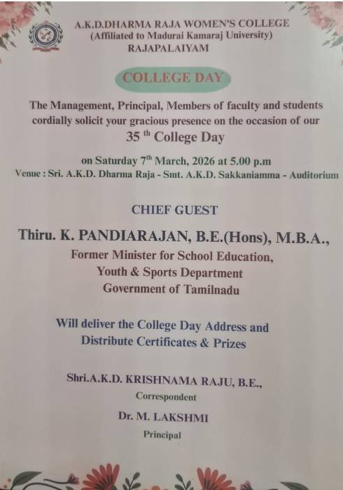 A.K.D.DHARMA RAJA WOMEN'S COLLEGE ,RAJAPALAIYAM. 35th COLLEGE DAY.
