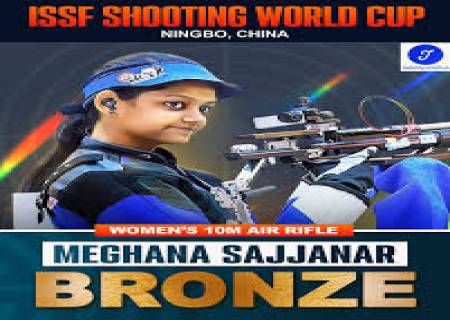 துப்பாக்கி சுடுதலில்   'வெண்கலம்’  வென்ற மேகனா சஜ்ஜனார்.