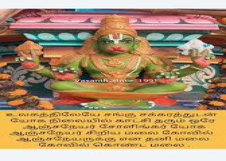சோளிங்கரில் உள்ள கடிகாசலம் மலையில் சங்கு சக்கரத்துடன் ஆஞ்சநேயர்காட்சி தருகிறார். 