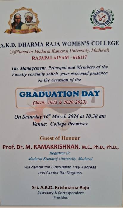 A.K.D. DHARMA RAJA WOMEN'S COLLEGE  GRADUATION DAY