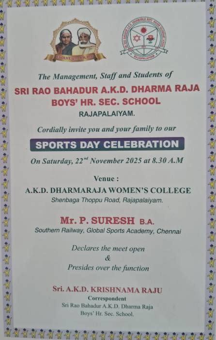 SRI RAO BAHADUR A.K.D. DHARMA RAJA BOYS' HR. SEC. SCHOOL,RAJAPALAIYAM. SPORTS DAY CELEBRATION