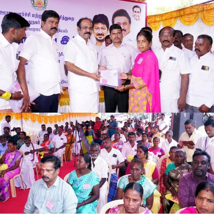 நரிக்குடி ஊராட்சி ஒன்றியங்களில் கலைஞரின் கனவு இல்லம் திட்டத்தின் கீழ்  நிர்வாக அனுமதி வழங்கப்பட்டுள்ள 302 பயனாளிகளுக்கு  வீடு கட்டுவதற்கான வேலை உத்தரவுகளை   அமைச்சர்  அவர்கள் வழங்கினார்.