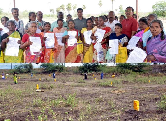 25 குடும்பங்களுக்கு இலவச இணையவழி பட்டாக்களை மாவட்ட ஆட்சித்தலைவர்  அவர்கள்  பயனாளிகளுக்கு வழங்கினார்.
