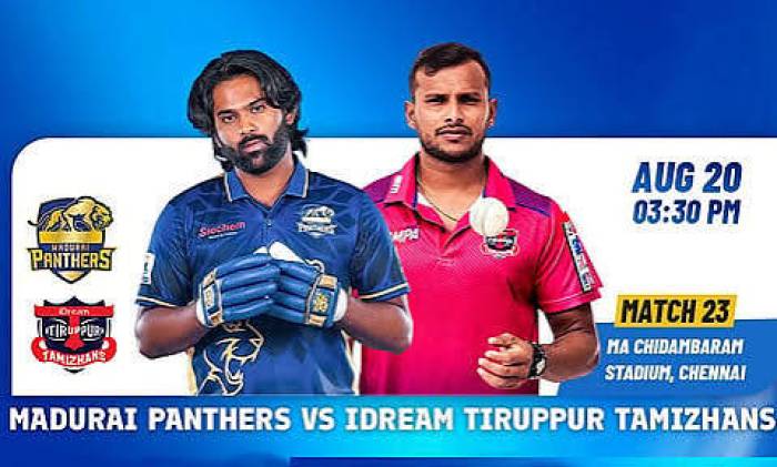 டி.என்.பி.எல். லீக் கிரிக்கெட் ஆட்டத்தில் மதுரை மற்றும் நடப்பு சாம்பியன் திருப்பூர் அணிகள் மோதின.