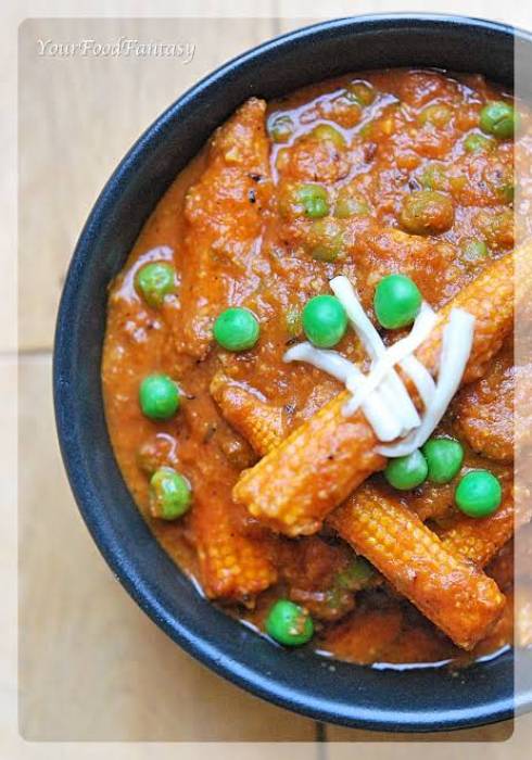 பேபி கார்ன் பீஸ் பட்டர் மசாலா (Baby Corn Peas Butter Masala)